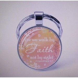 For We Walk By Faith Not By Sight  Bubble Keychain Alloy Keyring Inspiration NIP